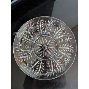 Vintage Federal Glass Clear Dot/Leaf Pattern Four Part Relish Dish 11.5"